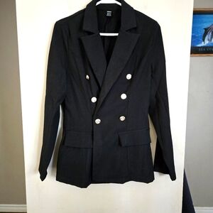 SHEIN Black Double-Breasted Blazer with Silver Buttons Suit Medium 6